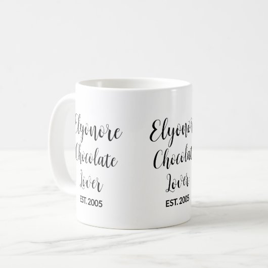Chocolate Lover Black Script Personalized Name Est コーヒーマグカップ (正面左)
