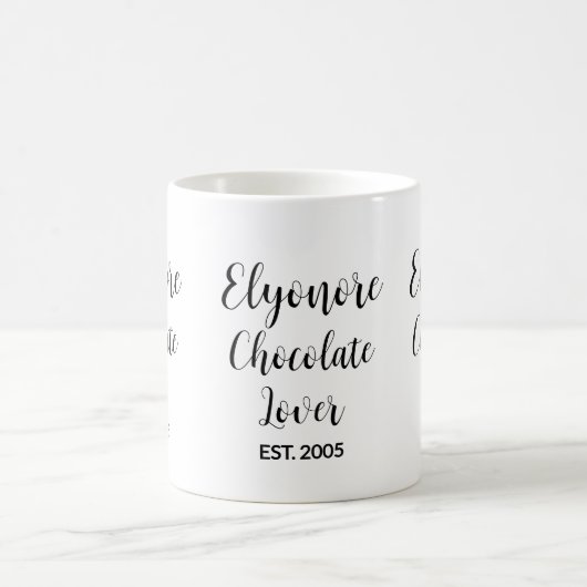 Chocolate Lover Black Script Personalized Name Est コーヒーマグカップ (中央)
