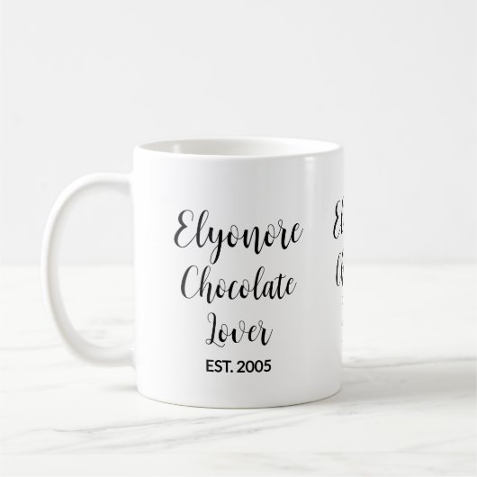 Chocolate Lover Black Script Personalized Name Est コーヒーマグカップ (左)