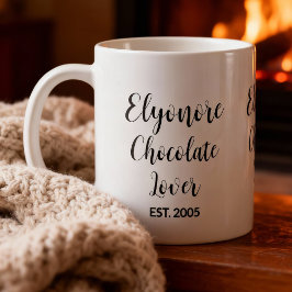 Chocolate Lover Black Script Personalized Name Est コーヒーマグカップ