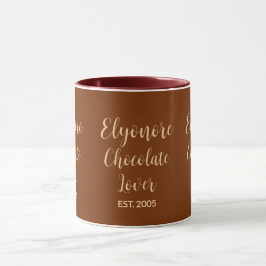 Chocolate Lover Cream Script Personalized Name Est マグカップ (中央)