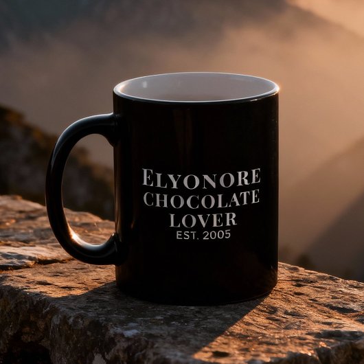 Chocolate Lover White Script Personalized Name Est コーヒーマグカップ
