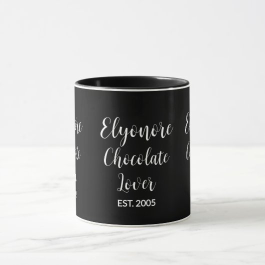 Chocolate Lover White Script Personalized Name Est マグカップ (中央)