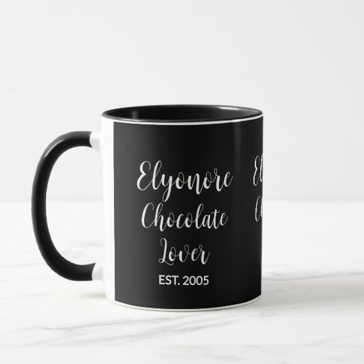 Chocolate Lover White Script Personalized Name Est マグカップ (左)