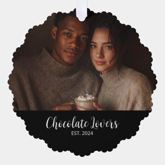 Chocolate Lovers Couple Established Photo Gift オーナメントカード (正面)