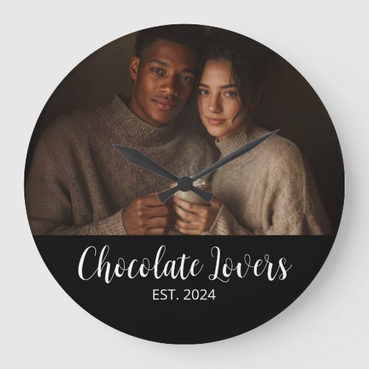 Chocolate Lovers Couple Established Photo Gift ラージ壁時計 (正面)