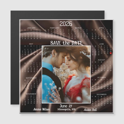 Chocolate Luxury Satin Save Date Engaged Couple (正面/裏面)
