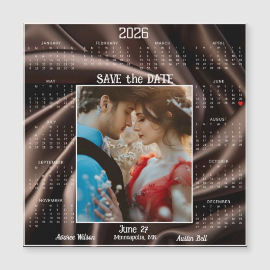 Chocolate Luxury Satin Save Date Engaged Couple (正面)