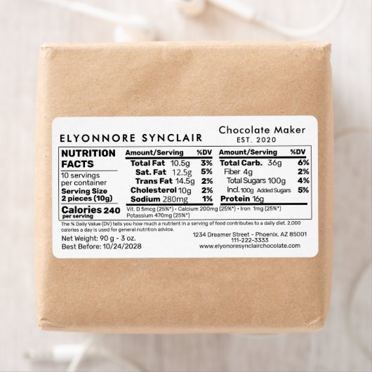 Chocolate Maker Nutrition Facts Packaging ラベル (インサイチュ)