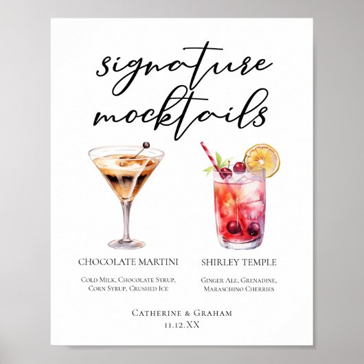 Chocolate Martini Shirley Temple Mocktails Menu ポスター (正面)