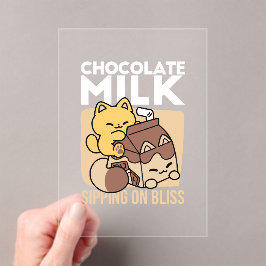 Chocolate Milk Sipping on Bliss – Kawaii Cat Food  アクリル招待状