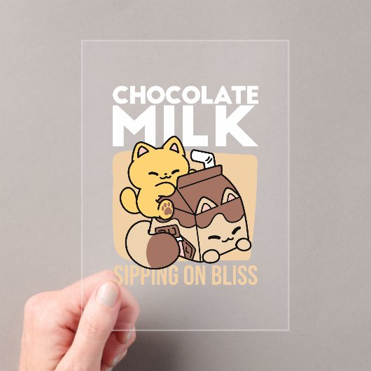 Chocolate Milk Sipping on Bliss – Kawaii Cat Food  アクリル招待状 (インサイチュ (ポータブル))