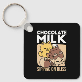 Chocolate Milk Sipping on Bliss – Kawaii Cat Food  キーホルダー