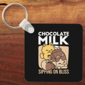 Chocolate Milk Sipping on Bliss – Kawaii Cat Food  キーホルダー (正面)