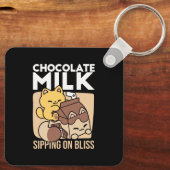 Chocolate Milk Sipping on Bliss – Kawaii Cat Food  キーホルダー (裏面)