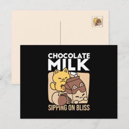 Chocolate Milk Sipping on Bliss – Kawaii Cat Food  シーズンポストカード