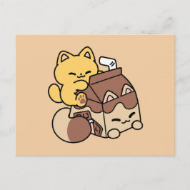 Chocolate Milk Sipping on Bliss – Kawaii Cat Food  シーズンポストカード