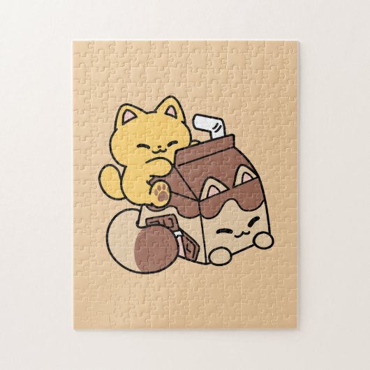Chocolate Milk Sipping on Bliss – Kawaii Cat Food  ジグソーパズル (縦)