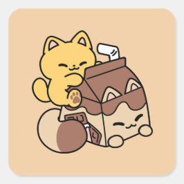 Chocolate Milk Sipping on Bliss – Kawaii Cat Food  スクエアシール