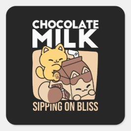 Chocolate Milk Sipping on Bliss – Kawaii Cat Food  スクエアシール