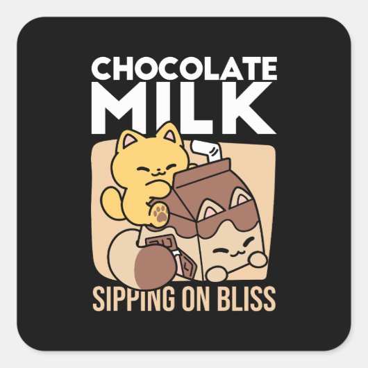 Chocolate Milk Sipping on Bliss – Kawaii Cat Food スクエアシール (正面)