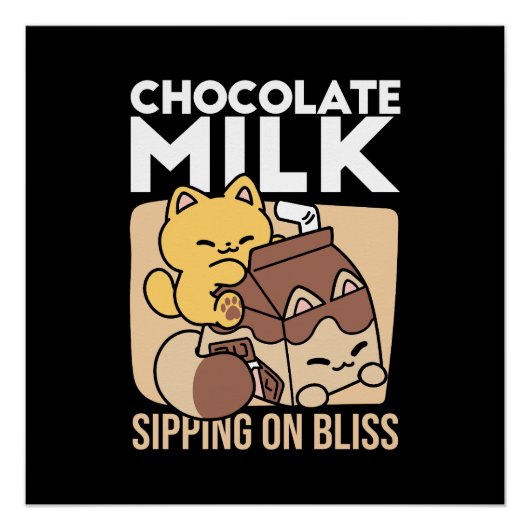 Chocolate Milk Sipping on Bliss – Kawaii Cat Food ポスター (正面)