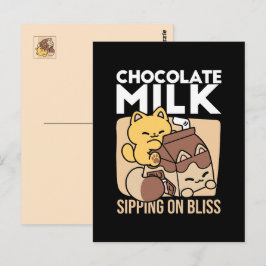 Chocolate Milk Sipping on Bliss – Kawaii Cat Food  ポストカード