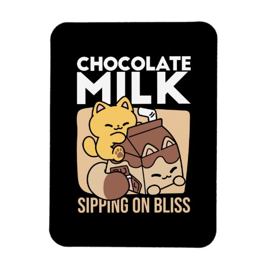 Chocolate Milk Sipping on Bliss – Kawaii Cat Food  マグネット (縦)