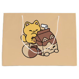 Chocolate Milk Sipping on Bliss – Kawaii Cat Food  ラージペーパーバッグ