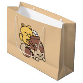 Chocolate Milk Sipping on Bliss – Kawaii Cat Food  ラージペーパーバッグ (正面アングル)