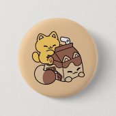 Chocolate Milk Sipping on Bliss – Kawaii Cat Food  缶バッジ (正面)