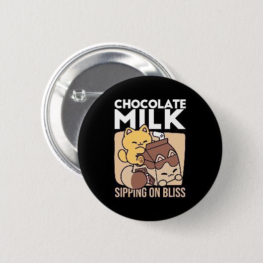 Chocolate Milk Sipping on Bliss – Kawaii Cat Food 缶バッジ (正面&裏面)
