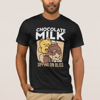 Chocolate Milk Sipping on Bliss – Kawaii Cat Food  Tシャツ