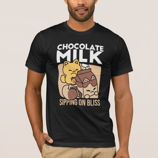 Chocolate Milk Sipping on Bliss – Kawaii Cat Food  Tシャツ (正面)