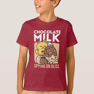 Chocolate Milk Sipping on Bliss – Kawaii Cat Food  Tシャツ
