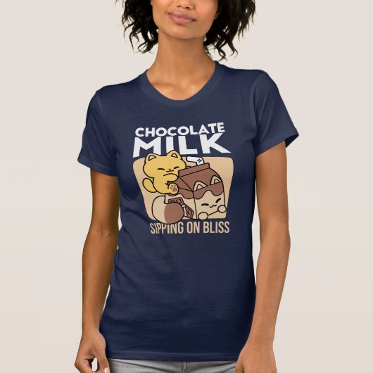 Chocolate Milk Sipping on Bliss – Kawaii Cat Food  Tシャツ (正面)