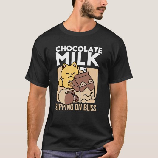 Chocolate Milk Sipping on Bliss – Kawaii Cat Food  Tシャツ (正面)