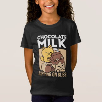 Chocolate Milk Sipping on Bliss – Kawaii Cat Food  Tシャツ