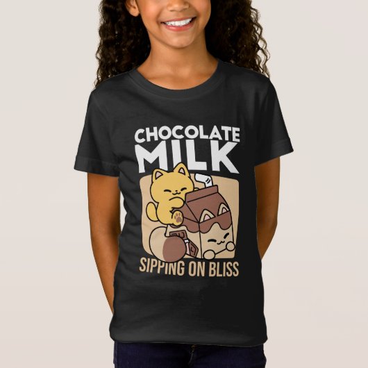 Chocolate Milk Sipping on Bliss – Kawaii Cat Food  Tシャツ (正面)