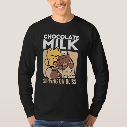 Chocolate Milk Sipping on Bliss – Kawaii Cat Food  Tシャツ (正面)