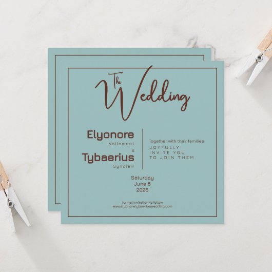 Chocolate Mood Minimal Wedding Invitation カード (正面/裏面インサイチュ)