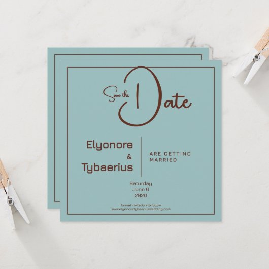 Chocolate Mood Minimal Wedding Save the Date カード (正面/裏面インサイチュ)