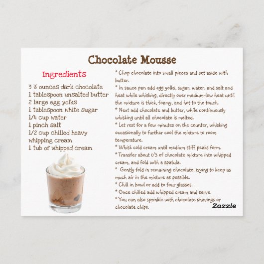 Chocolate  Mousse Recipe Card ポストカード (裏面)