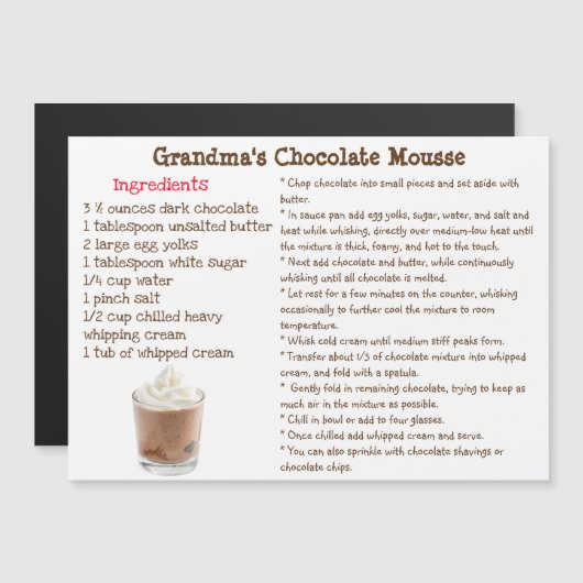 Chocolate Mousse Recipe Magnetic Card (正面/裏面)