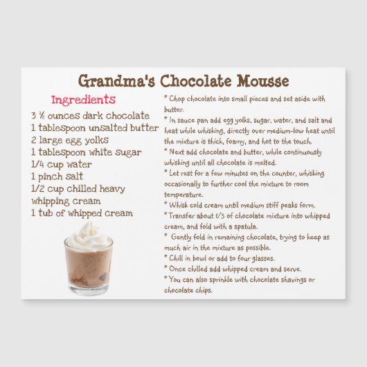 Chocolate Mousse Recipe Magnetic Card (正面)