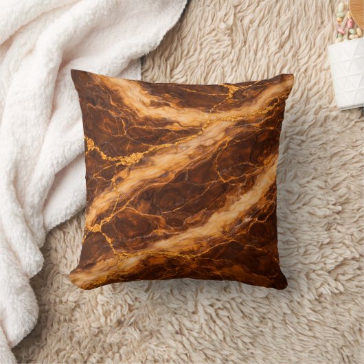 Chocolate Peanut Butter Marble with Gold Veining クッション (ブランケット)