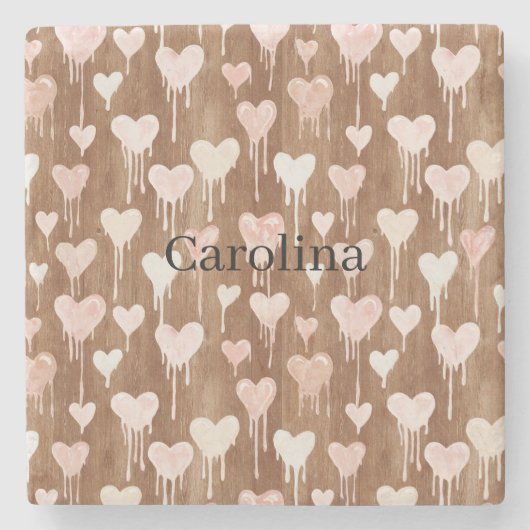 Chocolate Pink Cream Hearts Love Valentine's Day ストーンコースター (正面)