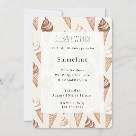 Chocolate Vanilla Ice Cream Cones Birthday 招待状 (正面)