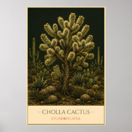 Cholla Cactus – Vintage Botanical Illustration ポスター