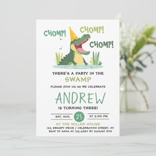 Chomp Chompパーティーインザスワンプアリゲーター誕生日 招待状 (スタンド正面)